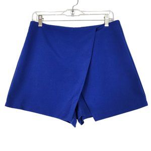 Umgee Womens Skort Size L‎ Blue Asymmetrical Wrap Mini Zip Back Stretch